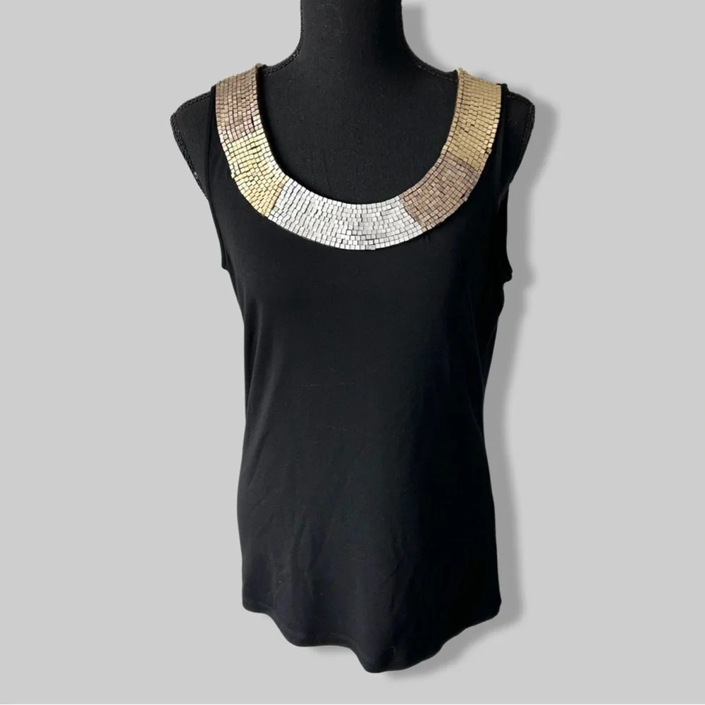 Conrad C Beaded Neckline Sleeveless Tank Top